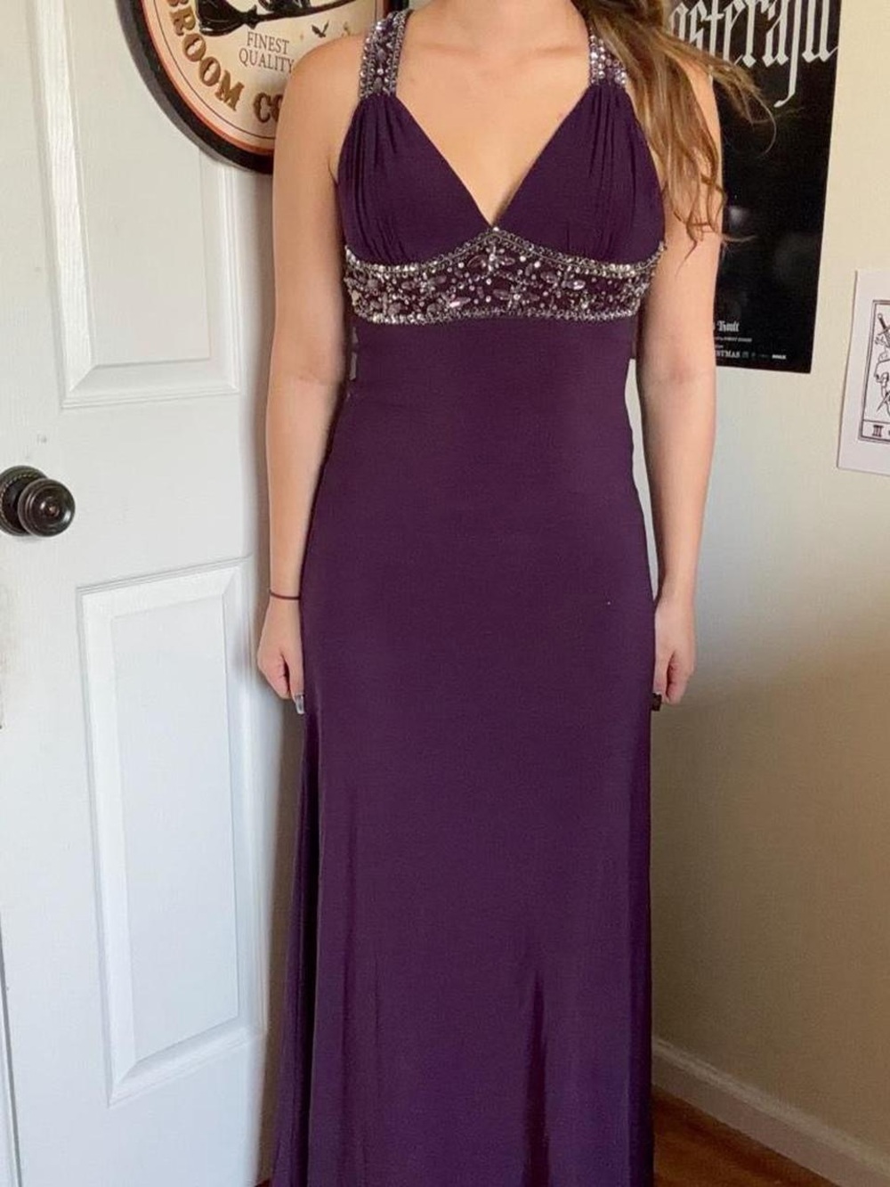 Cache Deep Plum Beaded Prom Gown
